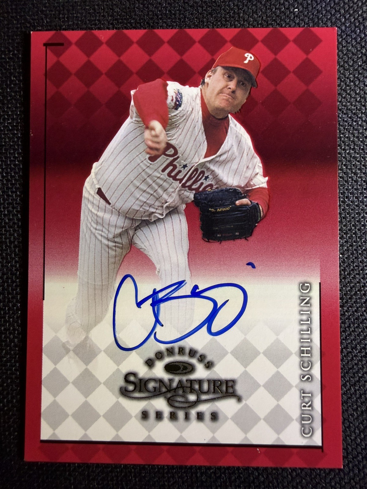 1998 Donruss Signature Series Curt Schilling Auto Red PR900 Phillies