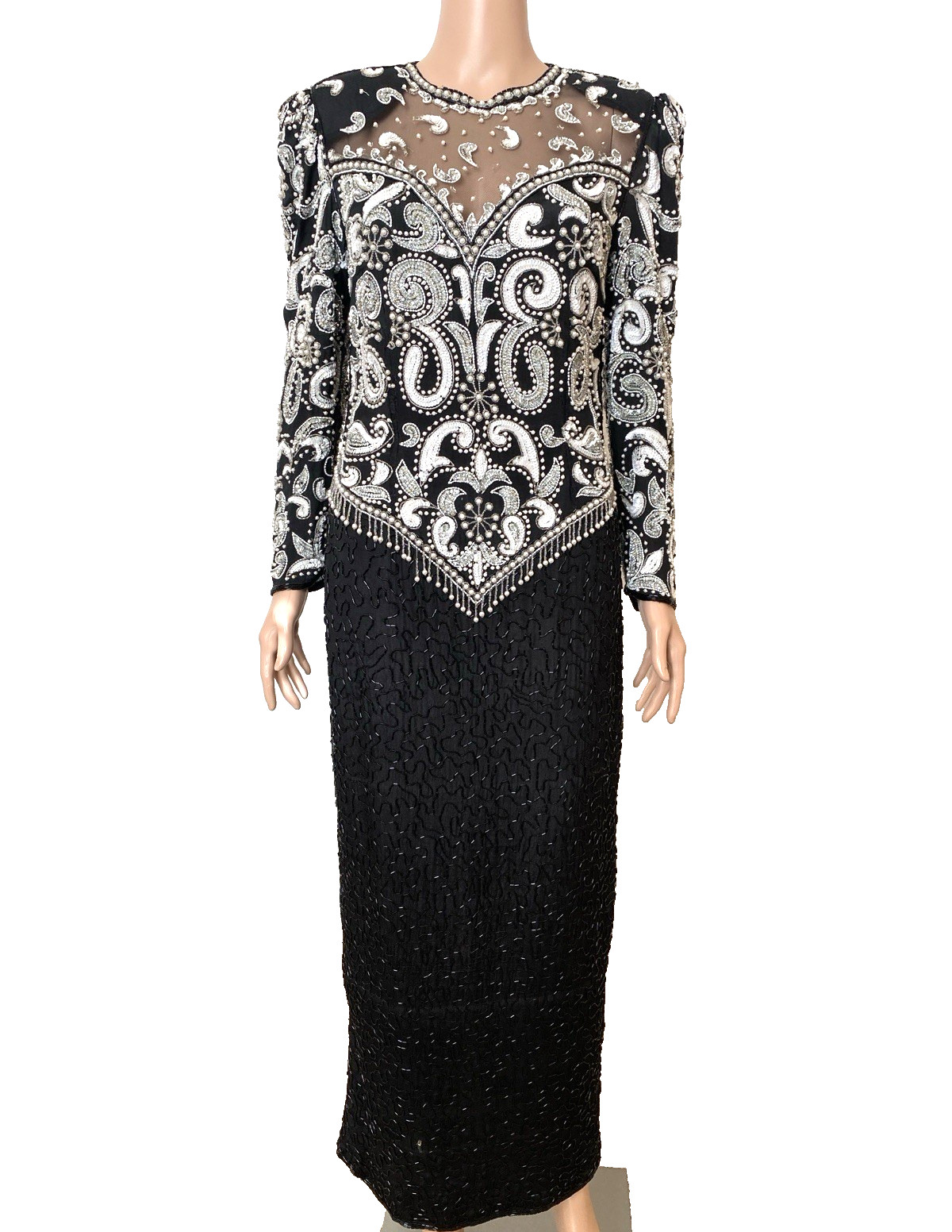 CREATIVE CREATIONS Vintage Silk Long Pearl Crystal Embellished Dress Medium CREATIVE CREATIONS Vintage Silk Long Pearl Crystal Embellished Dress Medium