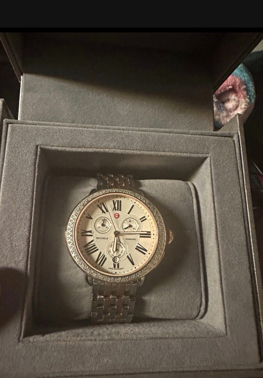 MICHELE Diamond Swiss Quartz Chronograph 38mm Silver Roman Dial w/ Box