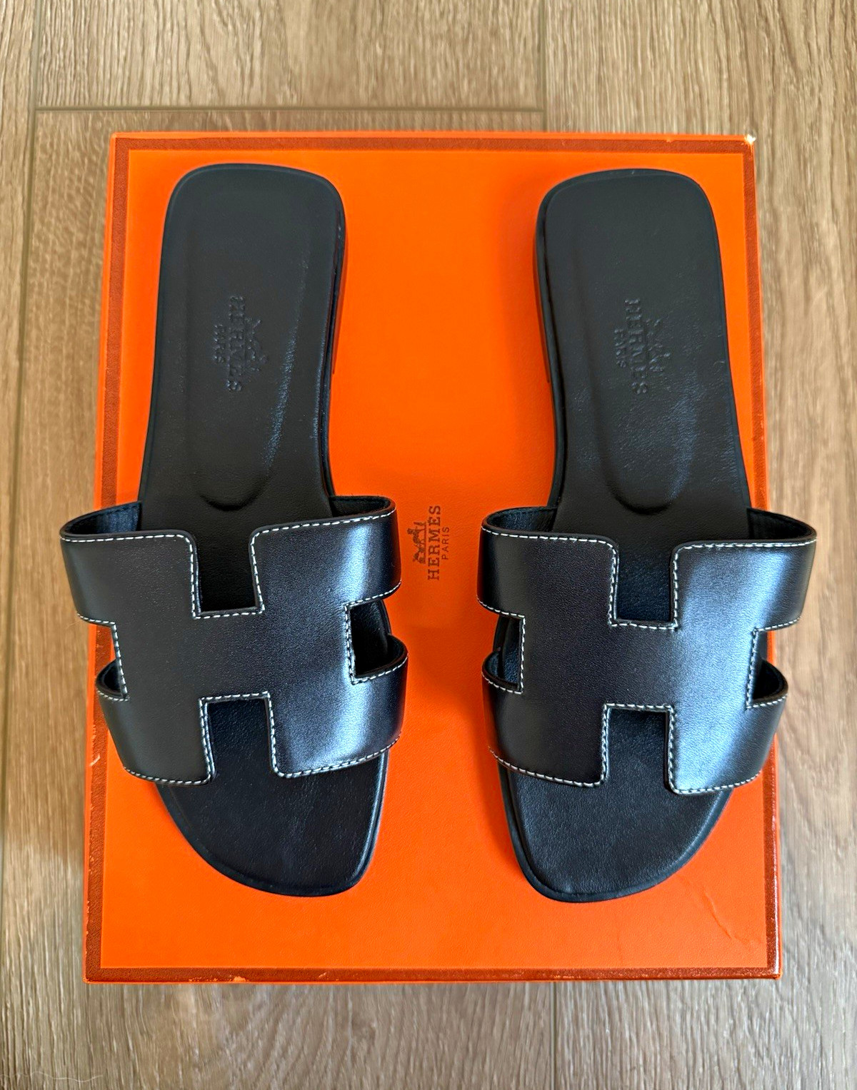 Hermès Oran Sandals Black Leather EU 36 / US 6 New Unworn w/ Box