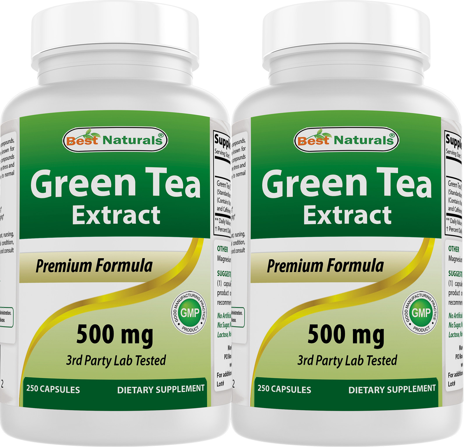 2 Pack Best Naturals Green Tea Extract 500 mg 250 Capsules