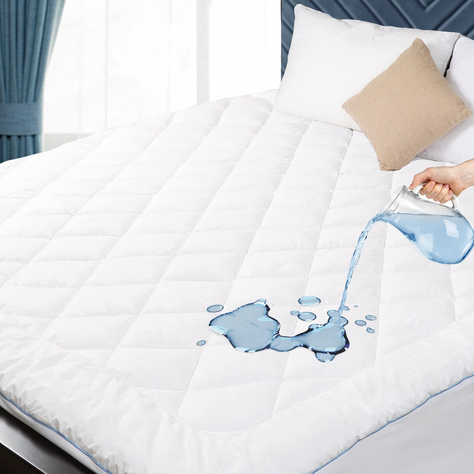 HOMTEC California King Size Mattress Protector King, White HOMTEC California King Size Mattress Protector King, White