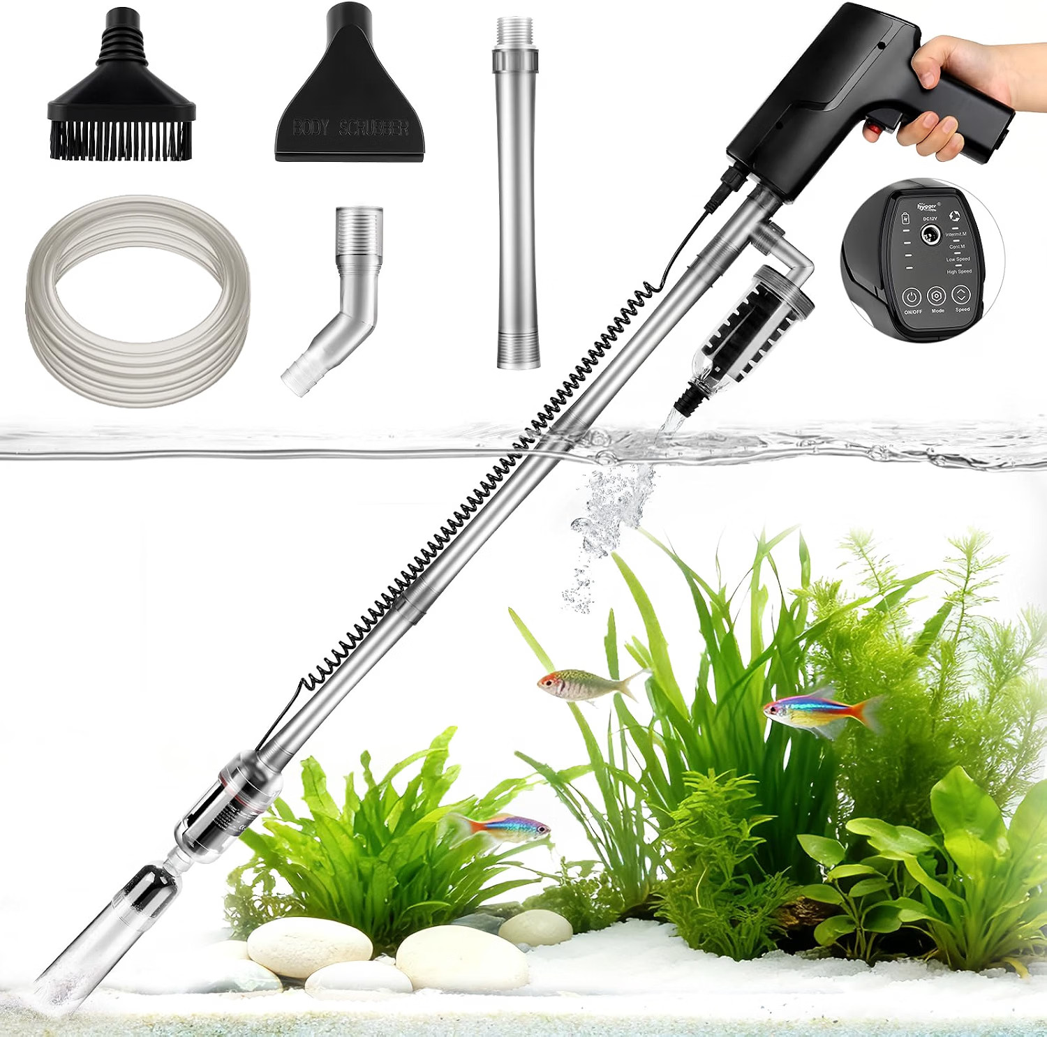 hygger Battery Powered Aquarium Vacuum Gravel Cleaner