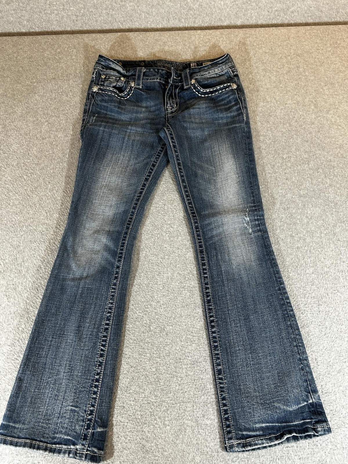 Miss Me Jeans Womens 28x30 Blue Bootcut Low Rise Stretch Rhinestone Western