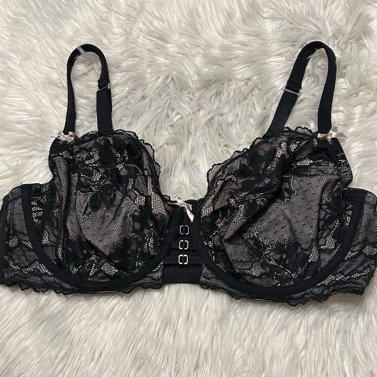 Cacique 42DD Bra Black Unlined Curvy Balconette Underwire Back Closure