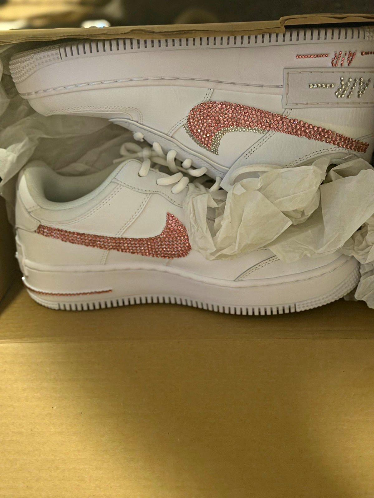 Nike Air Force 1 Low Top Lace-Up Sneaker White/Pink Solid Customized