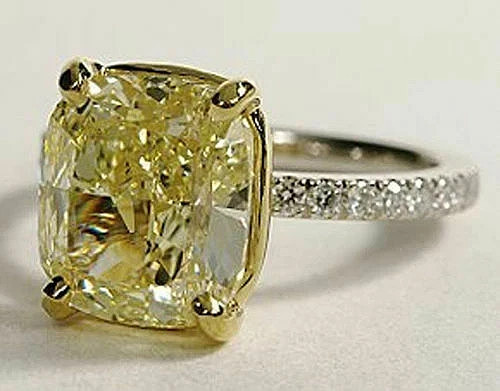 3.20Ct Cushion Cut Lab Created Canary Diamond Wedding Ring 14K White Gold Finish