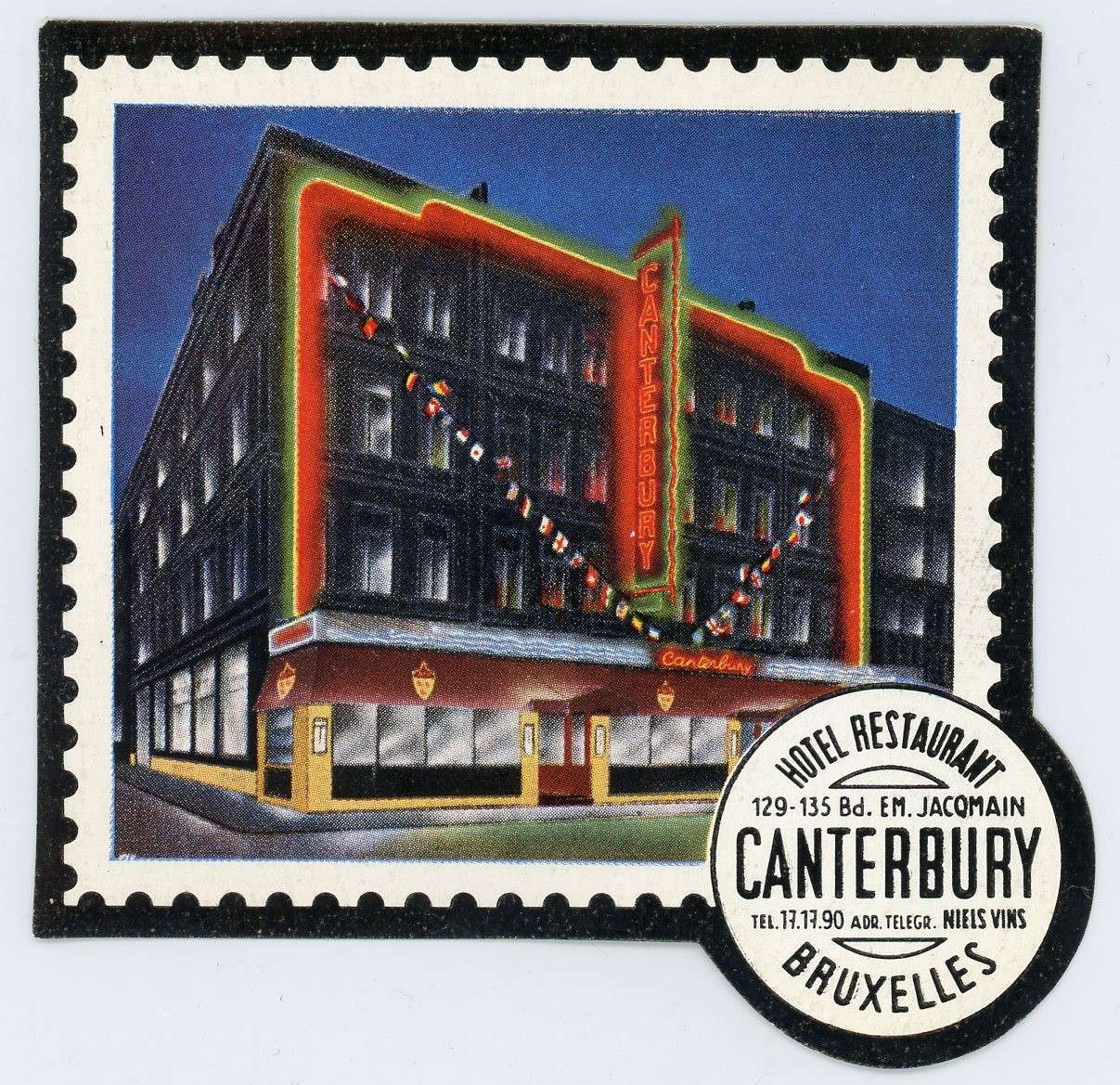 Hotel Canterbury Brussels Belgium Vintage Luggage Label