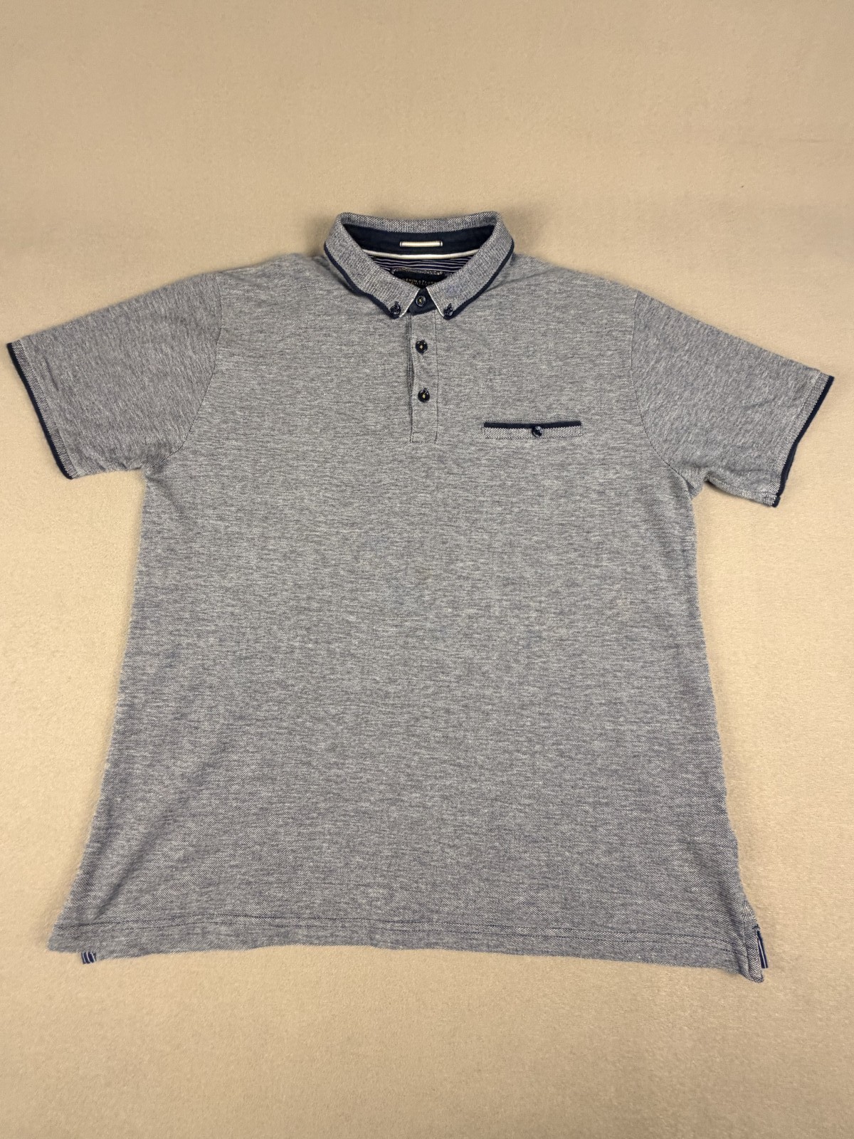 Denim & Flower Ricky Singh Men\'s Polo Shirt Grey Size L Pocket Contrast Collar
