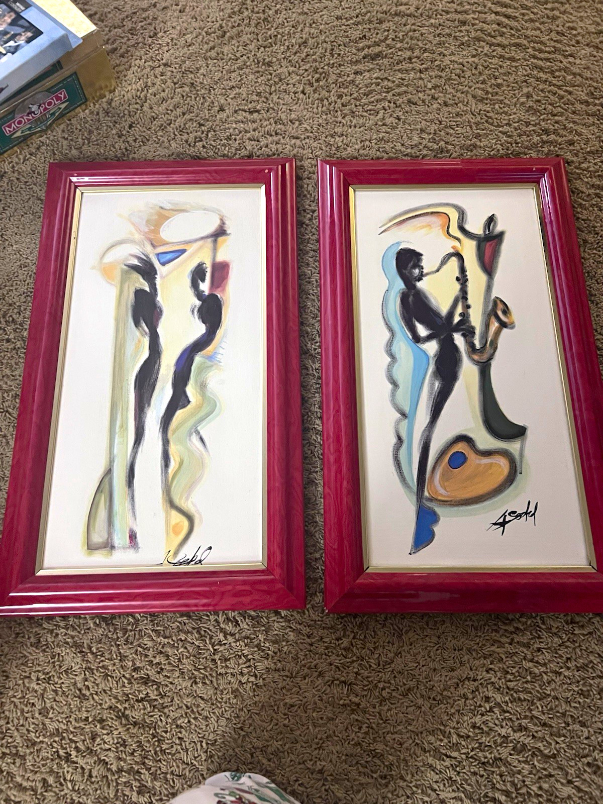 Vintage signed Alfred Gockel art set Musician retro theme style. BEAUTIFUL