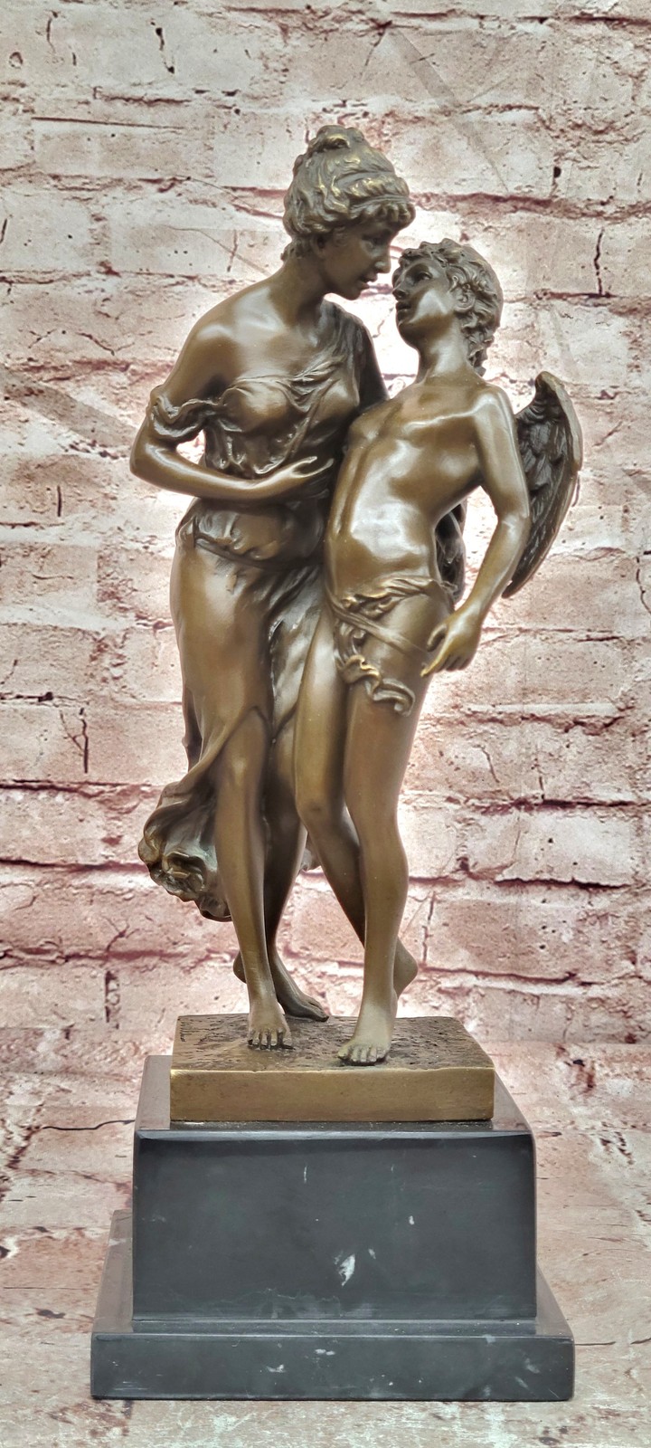 Bronze Mythological Couple Figurine Signed Ferville Romantic Sculpture Decor Art