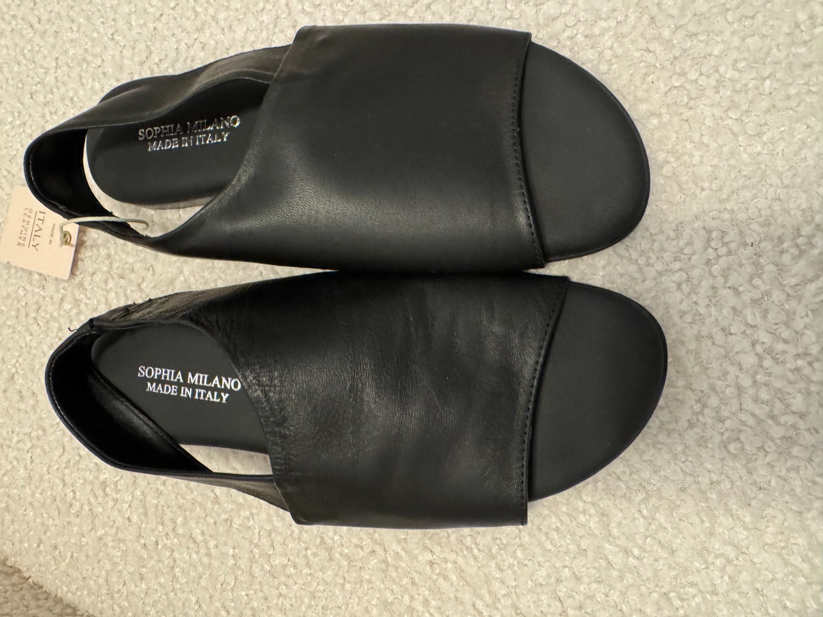Sophia Milano Made in Italy Flat Leather Sandals Color Black Size 6.5 M NIB