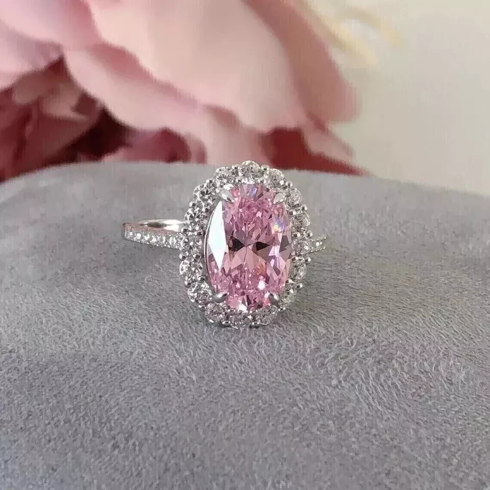 6.80 Ct Oval Natural Pink Sapphire Diamond Wedding Ring 14K White Gold Size 7 6.80 Ct Oval Natural Pink Sapphire Diamond Wedding Ring 14K White Gold Size 7