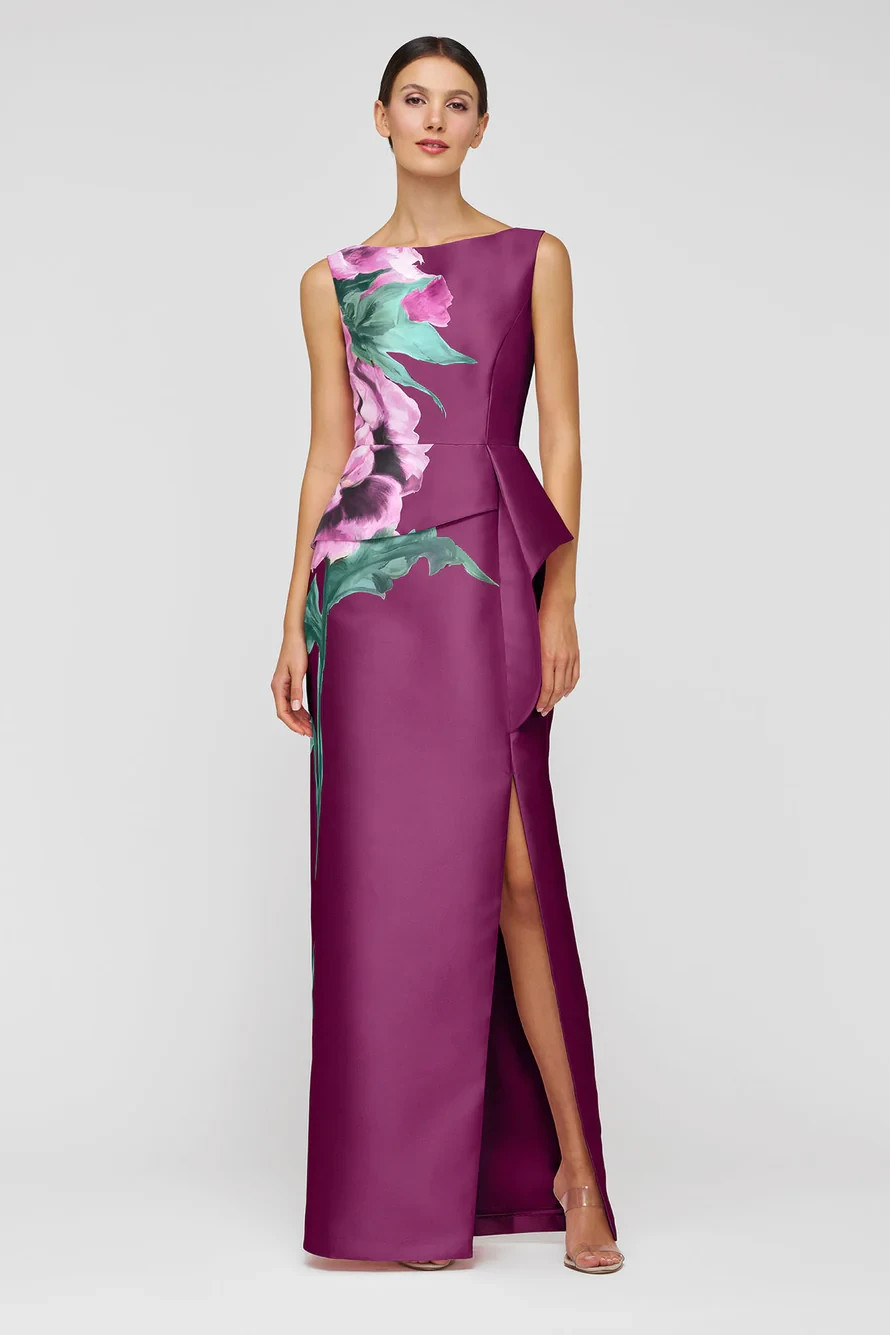 Kay Unger Mulberry Purple Luciana Placed Floral Mikado Column Gown Size 18 $358 Kay Unger Mulberry Purple Luciana Placed Floral Mikado Column Gown Size 18 $358
