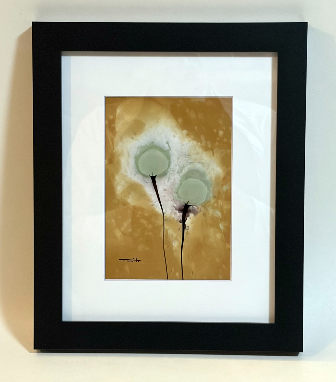 Tonito Original painting.Organic surrealism.Flowers.Framed & Gift Wrapped.a25