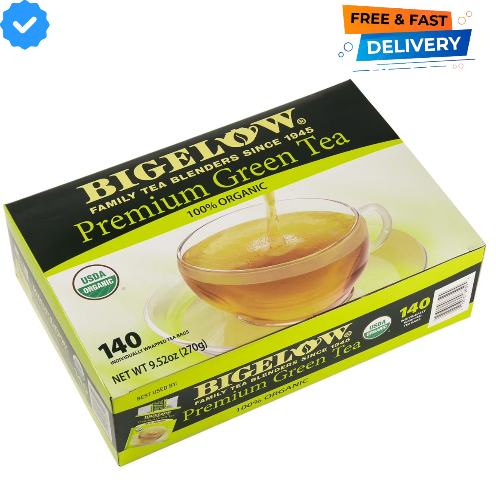 Bigelow Premium 100% Organic Green Tea Bags, 140 Count