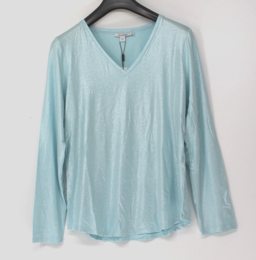 Chico\'s Touch of Cool Foil Layering Tee in Blue Menthe Women\'s Size US M NEW