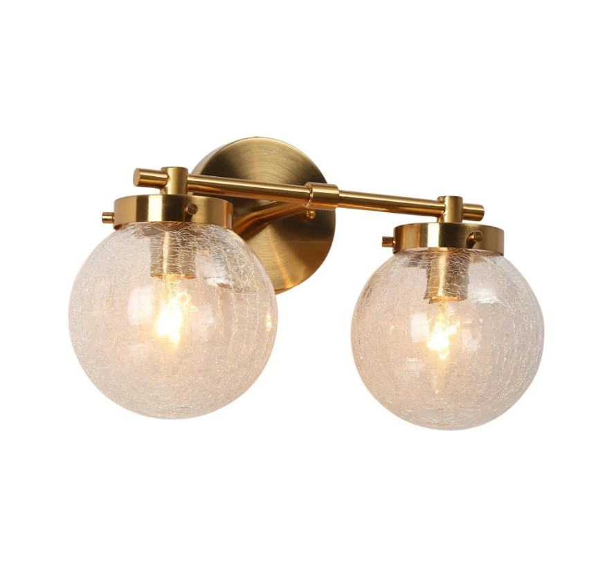 LNC Modern Brass 14 in. 2-Light Vanity Light Clear Crackle Glass Shades