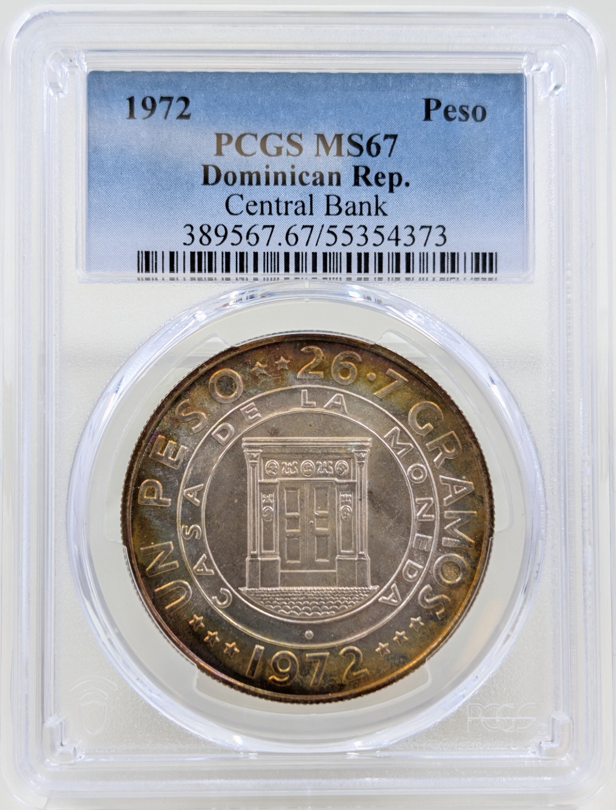 1972 Dominican Republic Peso Central Bank PCGS MS67