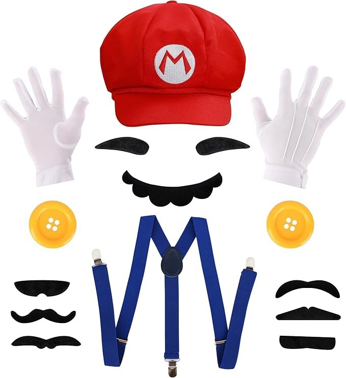 Super Mary Luigii Wario Waluigi Costume for Adult Hat Mustaches Gloves Halloween Super Mary Luigii Wario Waluigi Costume for Adult Hat Mustaches Gloves Halloween