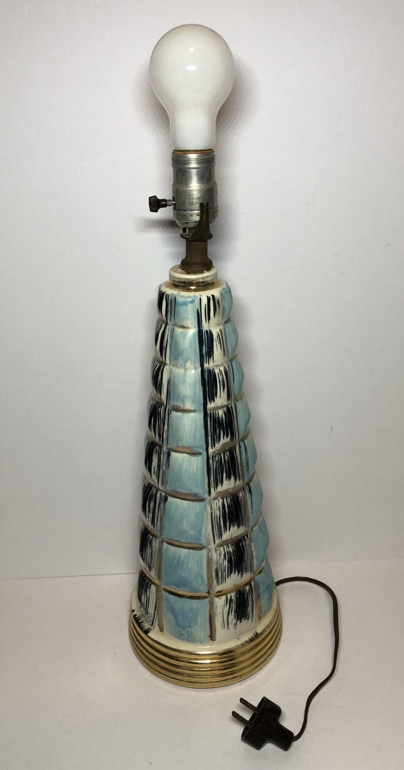 1950s Blue MCM Ceramic Table Lamp Regency Atomic C. Miller/BOBBE PRODUCTS INC