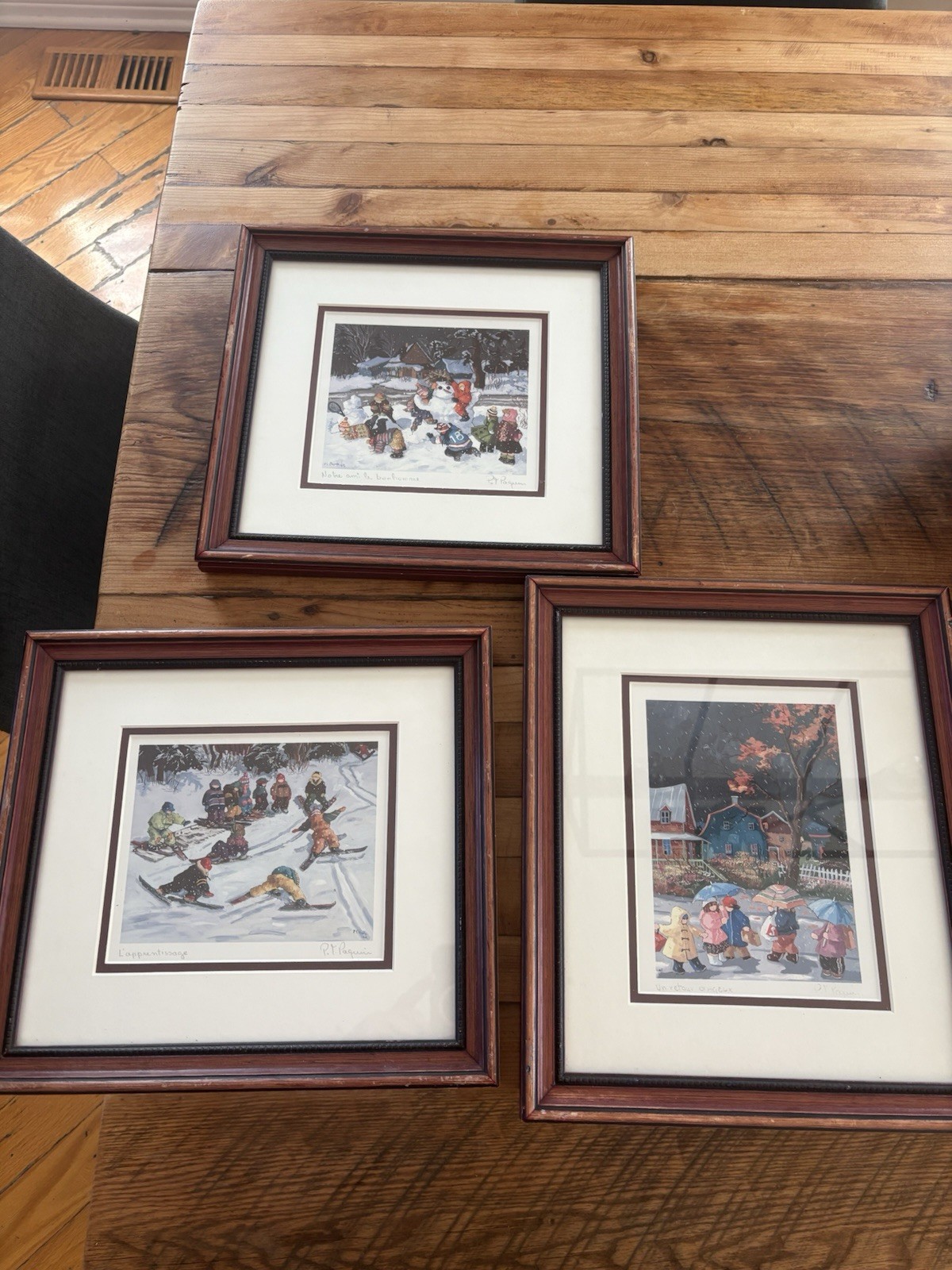 PAULINE T PAQUIN Childhood Fun Colorful 3 pieces of Art 1 frame Author on photos