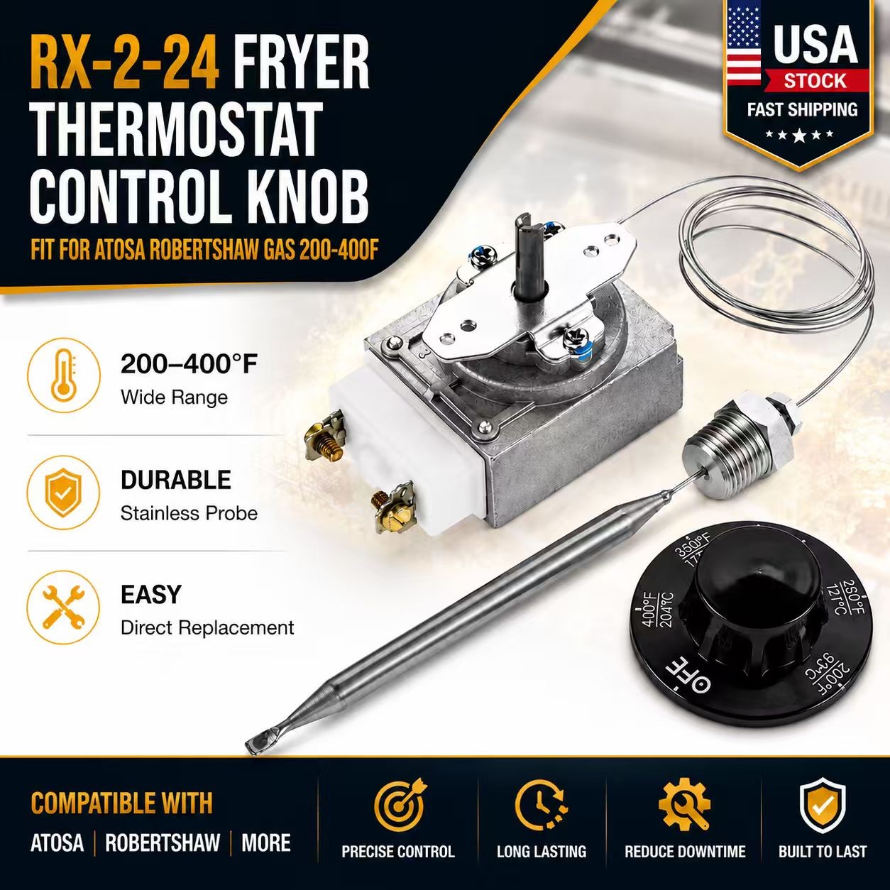 RX-2-24 Fryer Thermostat Control Knob fit for Atosa Robertshaw Gas 200-400F RX-2-24 Fryer Thermostat Control Knob fit for Atosa Robertshaw Gas 200-400F