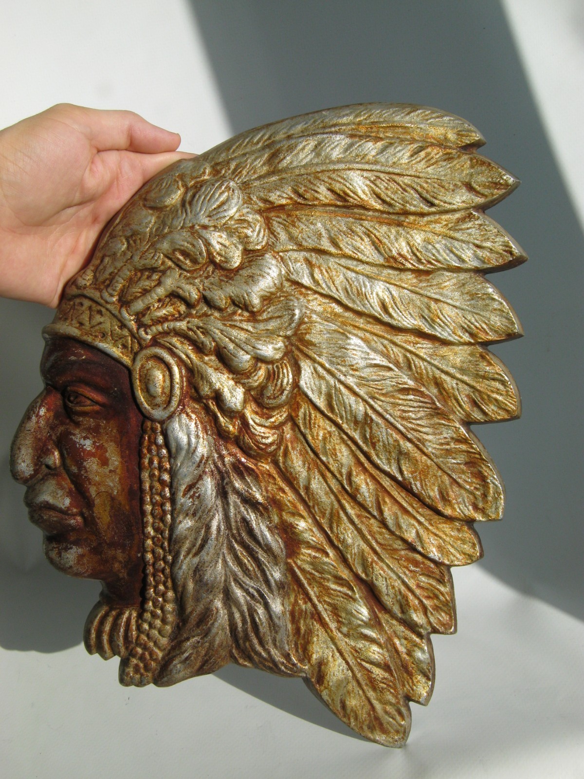 Vintage aluminum bas-relief of a Native American from the USSR