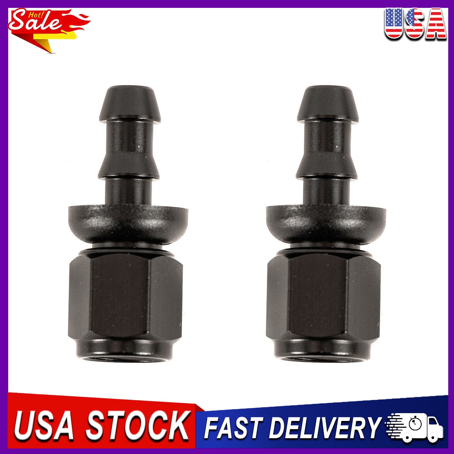 2 PCS 4AN Straight  4AN to 1/4 inch barb Push Lock Hose Fitting End