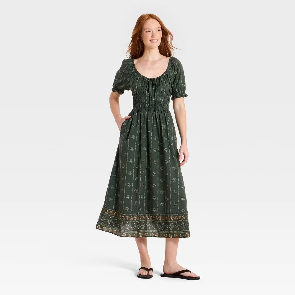 Women\'s Balloon Short Sleeve Printed Maxi Sundress - Universal Thread