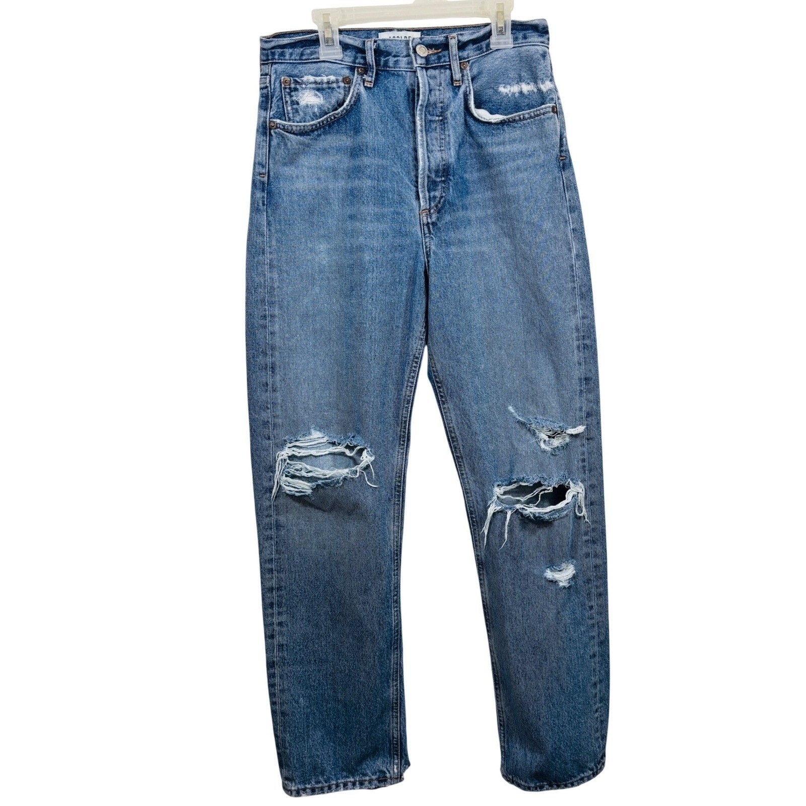 Agolde Jeans Women\'s Blue 90s Denim High Rise Straight Leg Distressed A069B-1206 Agolde Jeans Women\'s Blue 90s Denim High Rise Straight Leg Distressed A069B-1206