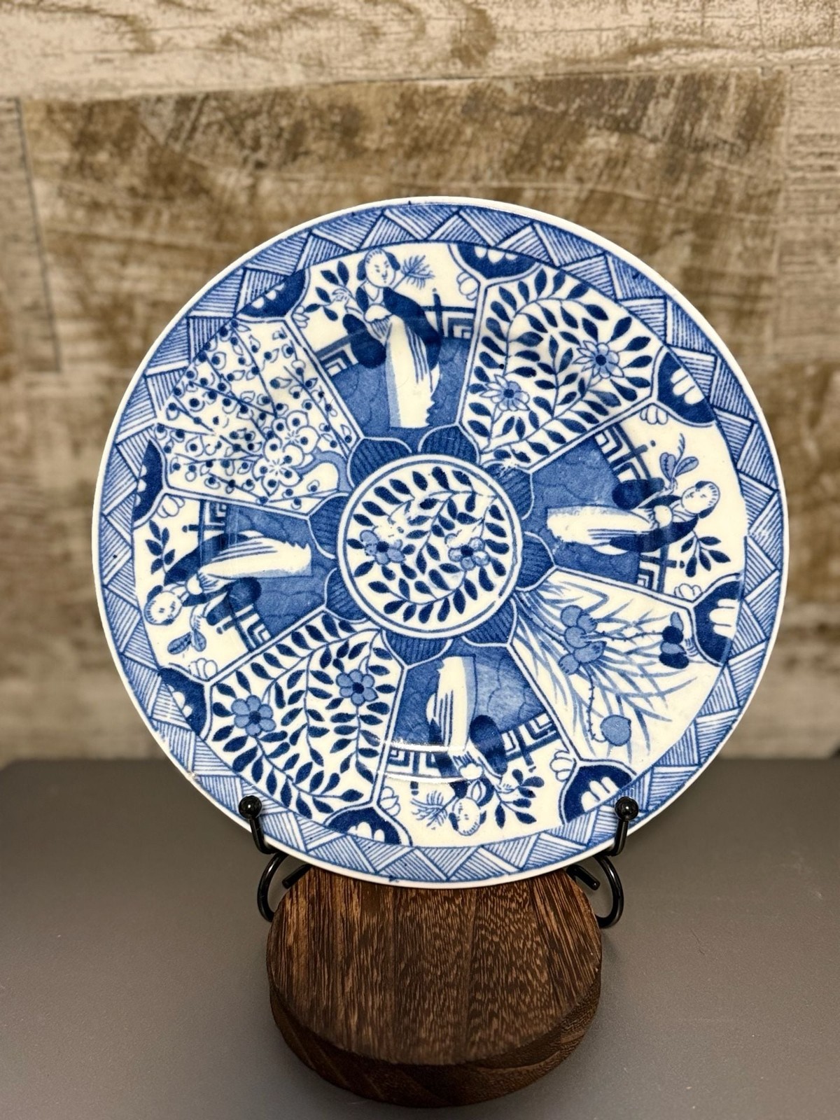Antique Chinese Export Blue And White Porcelain Plate Chinoiserie