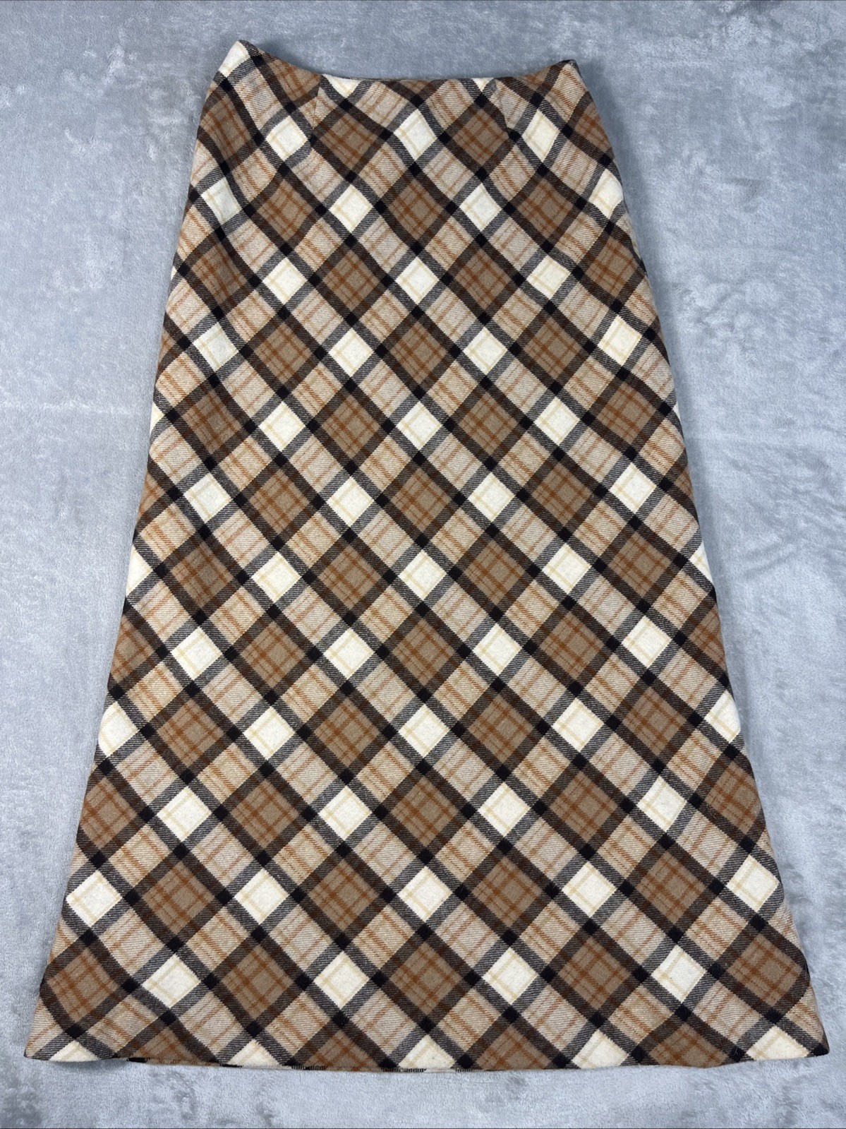 Vintage David N Wool Blend Brown Plaid Maxi Skirt Size 6