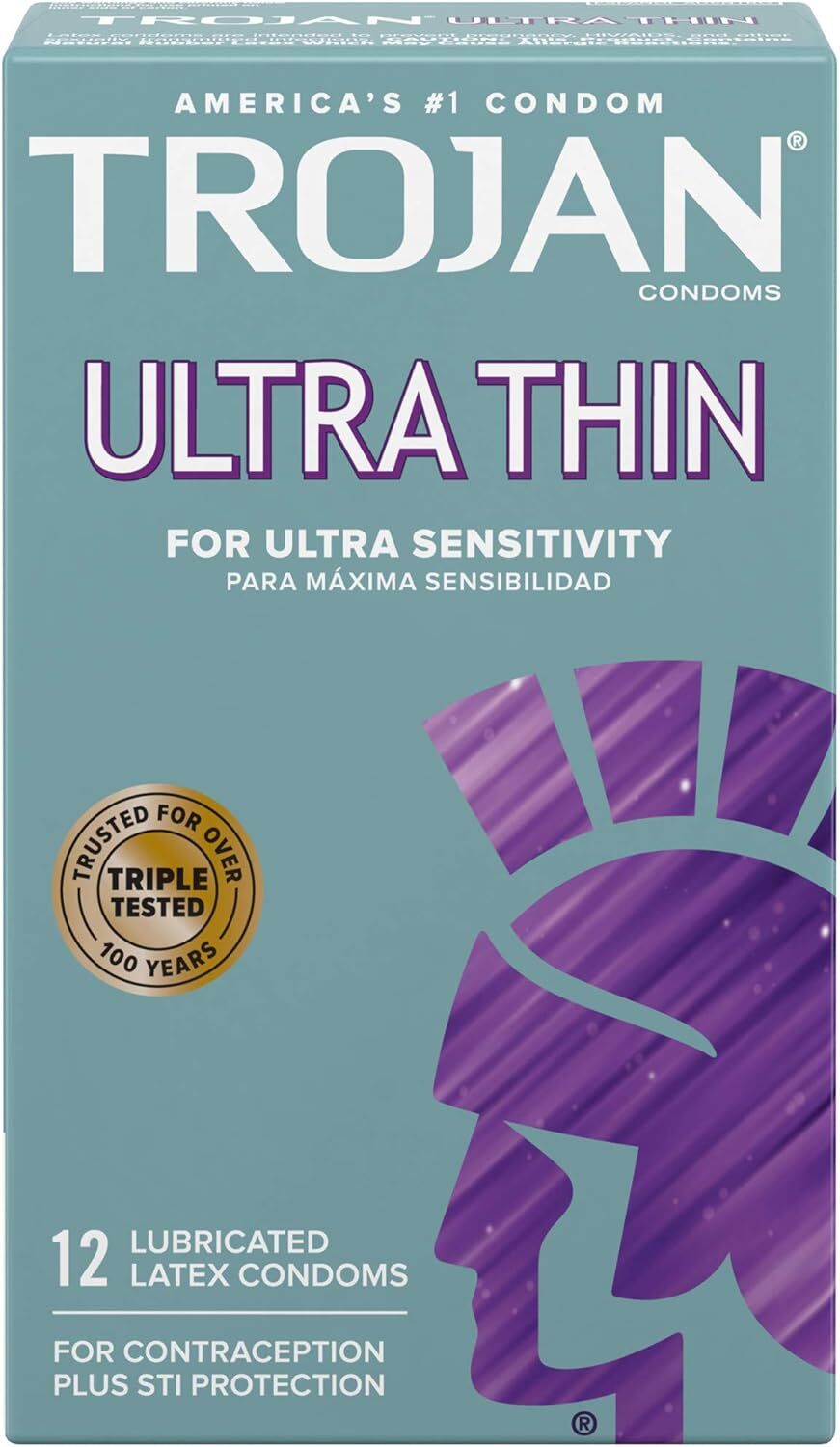 Trojan Ultra Thin Sensitive Lubricated Latex Condoms + Brass Pocket Case