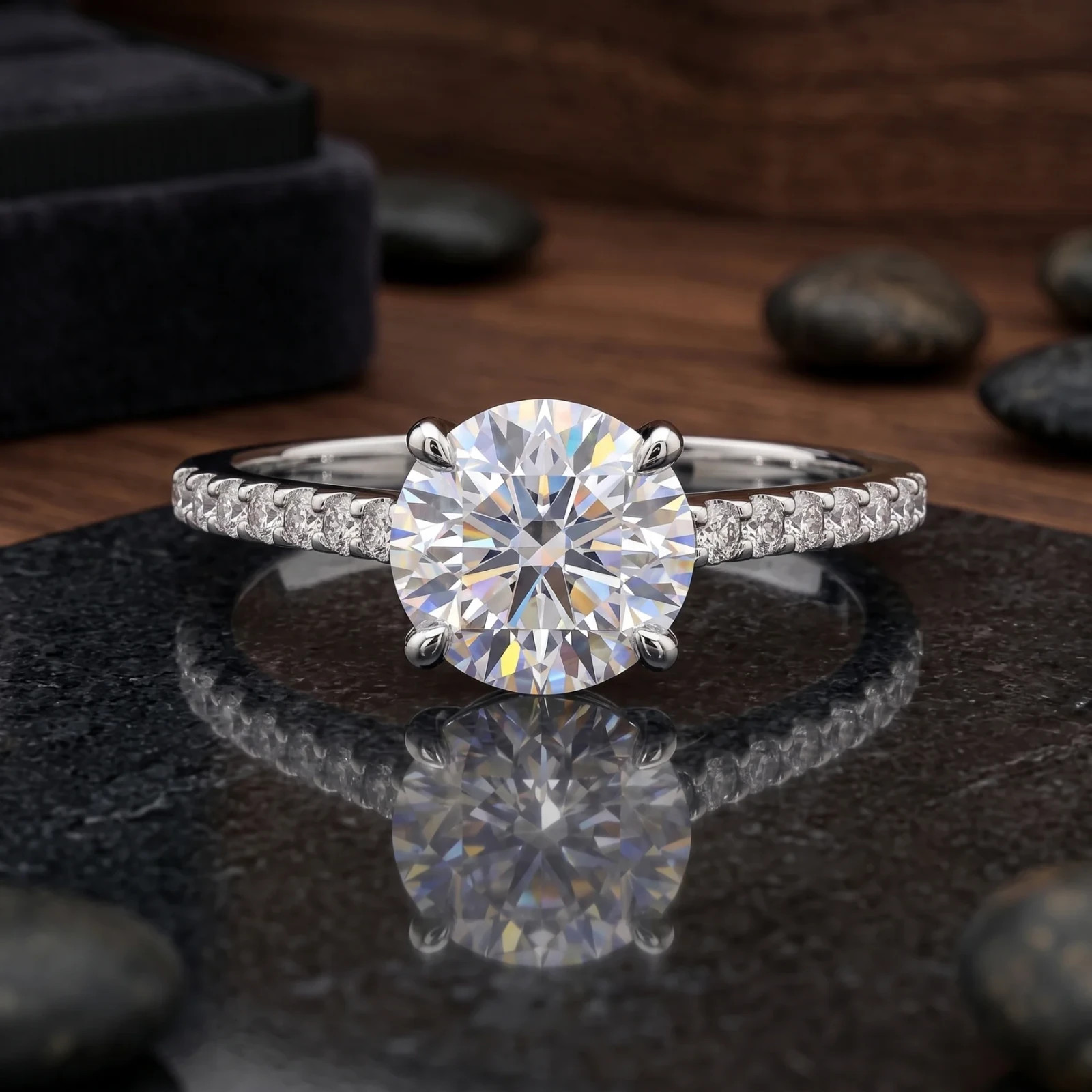 IGI 2.30 Ct Round Cut E/VS1 Lab Grown CVD Diamond Engagement Ring 14K White Gold