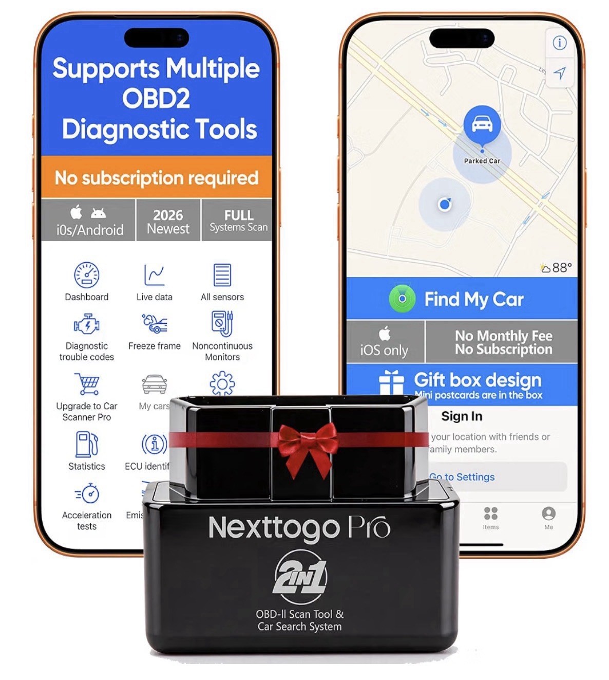 2-in-1 OBD2 Scanner & Car Locator, Bluetooth Code Reader for iOS/Android - NOB