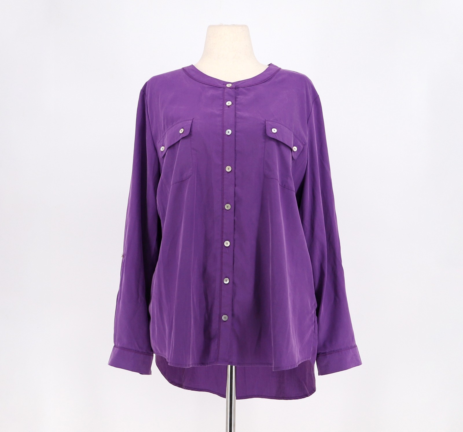 NWT CHICO\'S Secret Silk Banded Utility Shirt in Poetic Purple Size 3/ XL