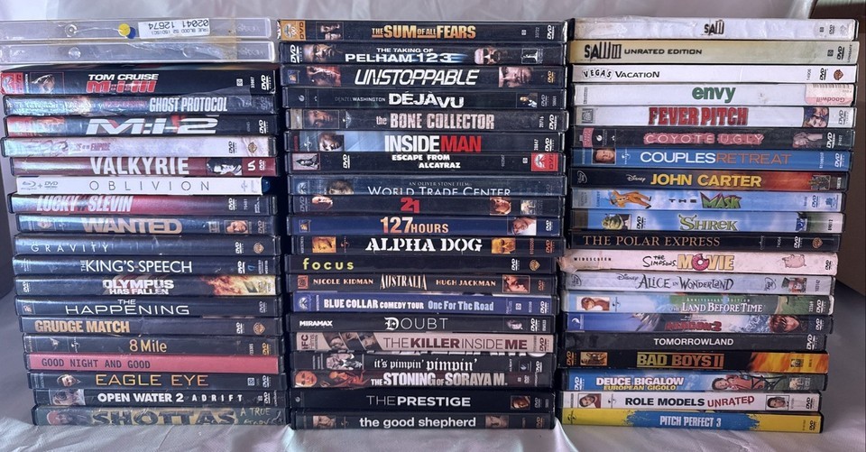 60 DVD Movie Lot Tom Cruise Disney Action Comedy Family Drama Mixed Collection