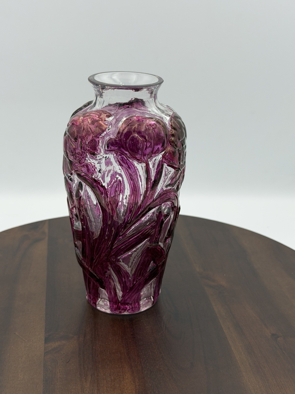 Consolidated Glass Co Early 20th Cen. Art Deco Purple Stain Crystal Jonquil Vase