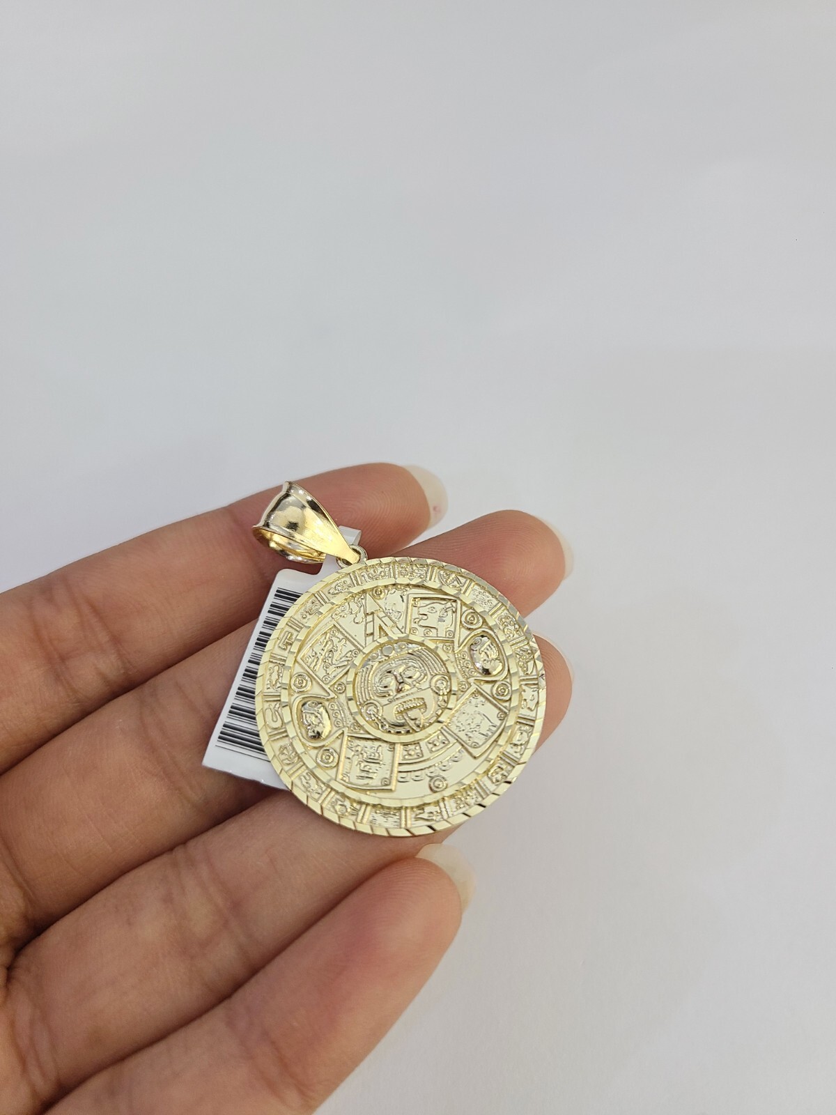 SOLID Real 10K Yellow Gold Mayan Calendar Pendant Aztec Round Charm 10kt