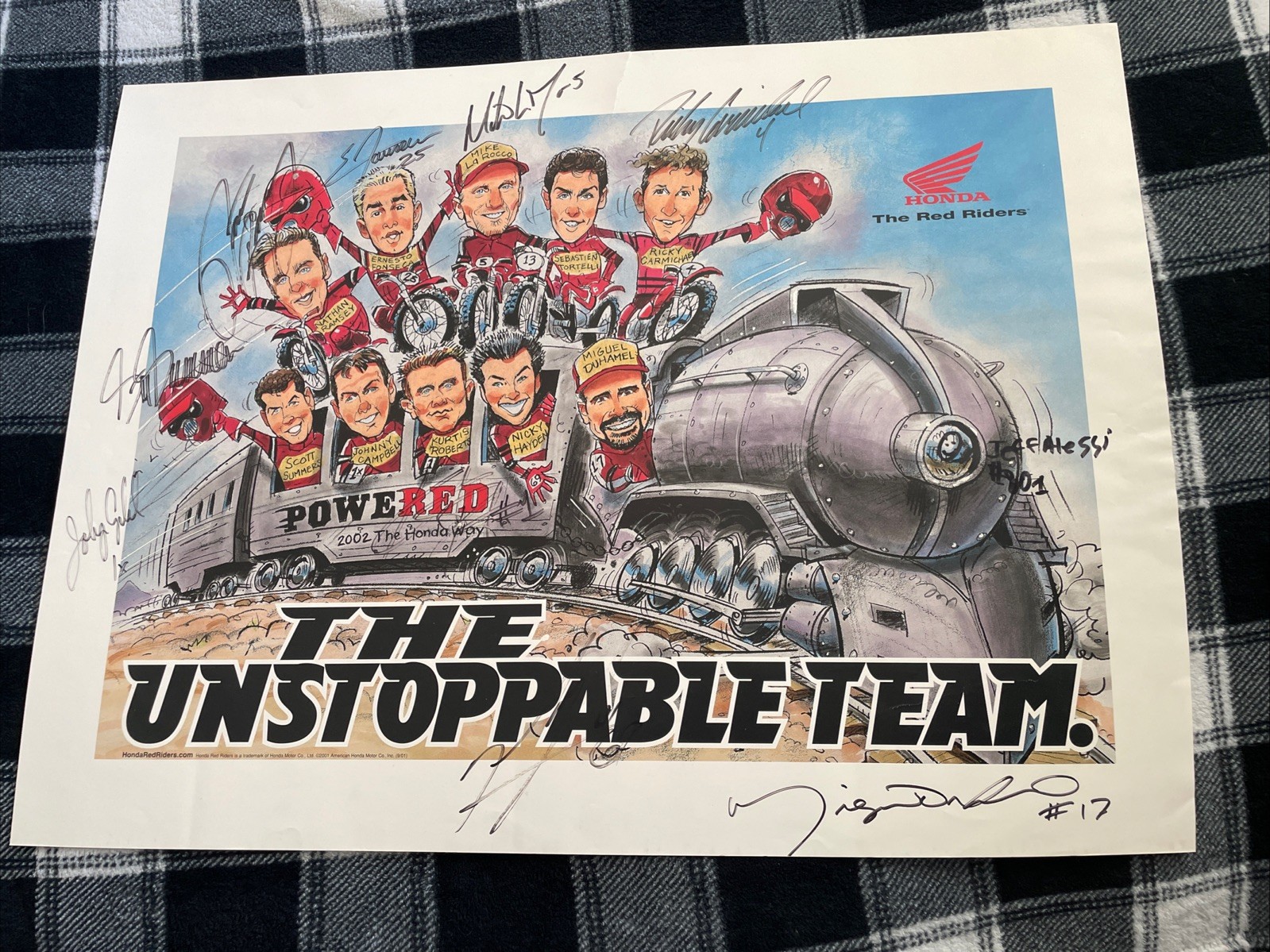 SIGNED 2002 Red Riders Team Honda Poster Shop Sign Dirt Bike Autograph