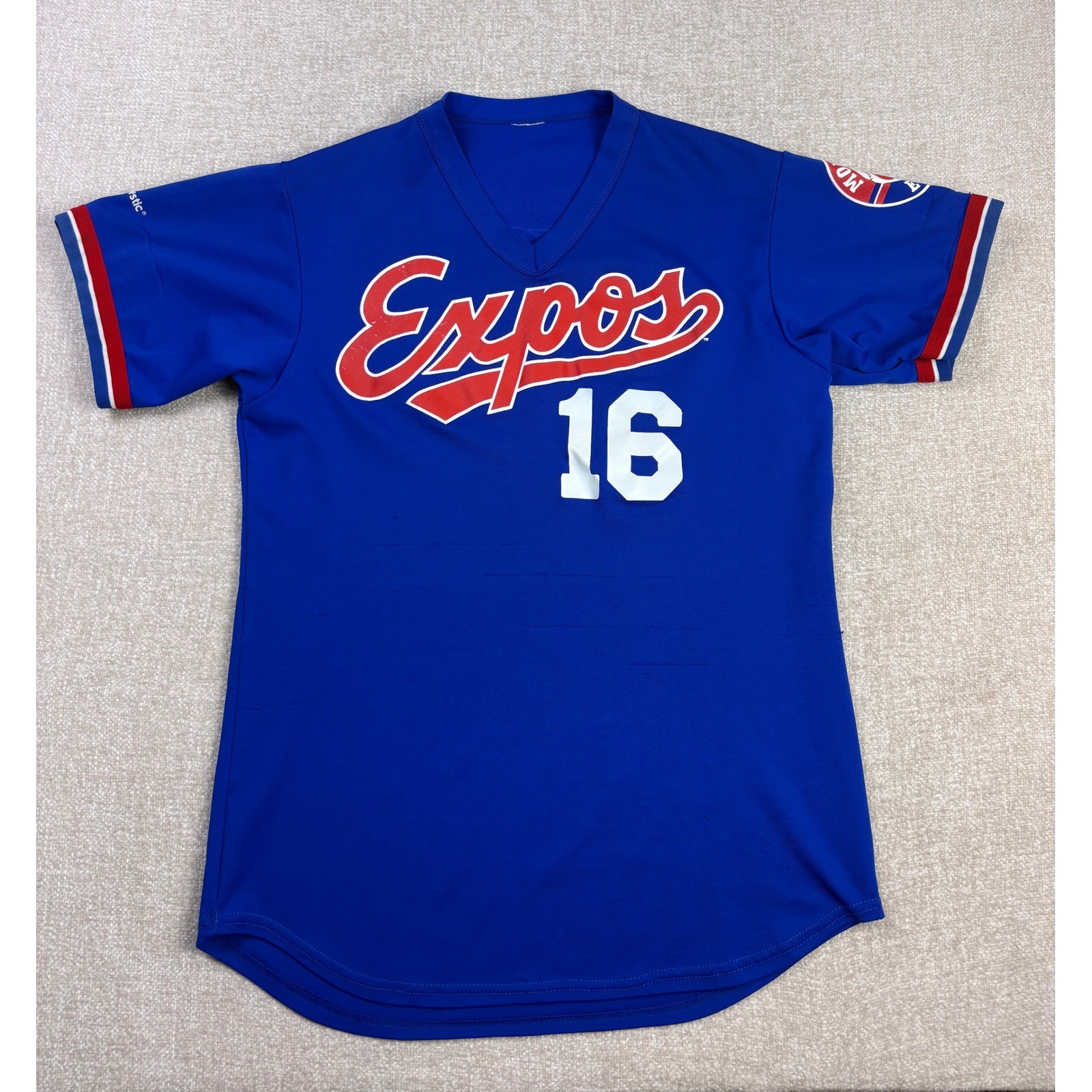 Majestic Montreal Expos 16 Blue V-Neck Baseball Jersey Mens Medium EOG Promo