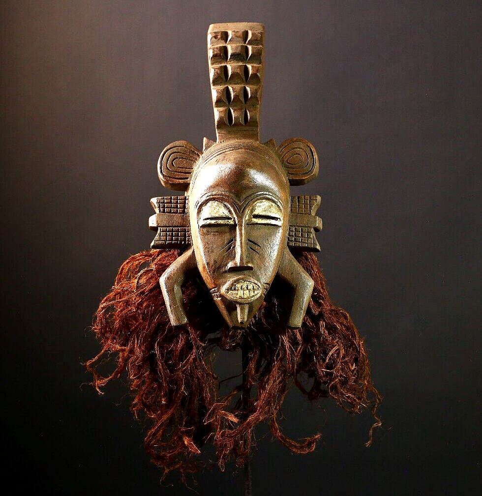 African Mask Vintage Kpelie Art | Senufo Tribal Face Hand Carved Decor -G3685