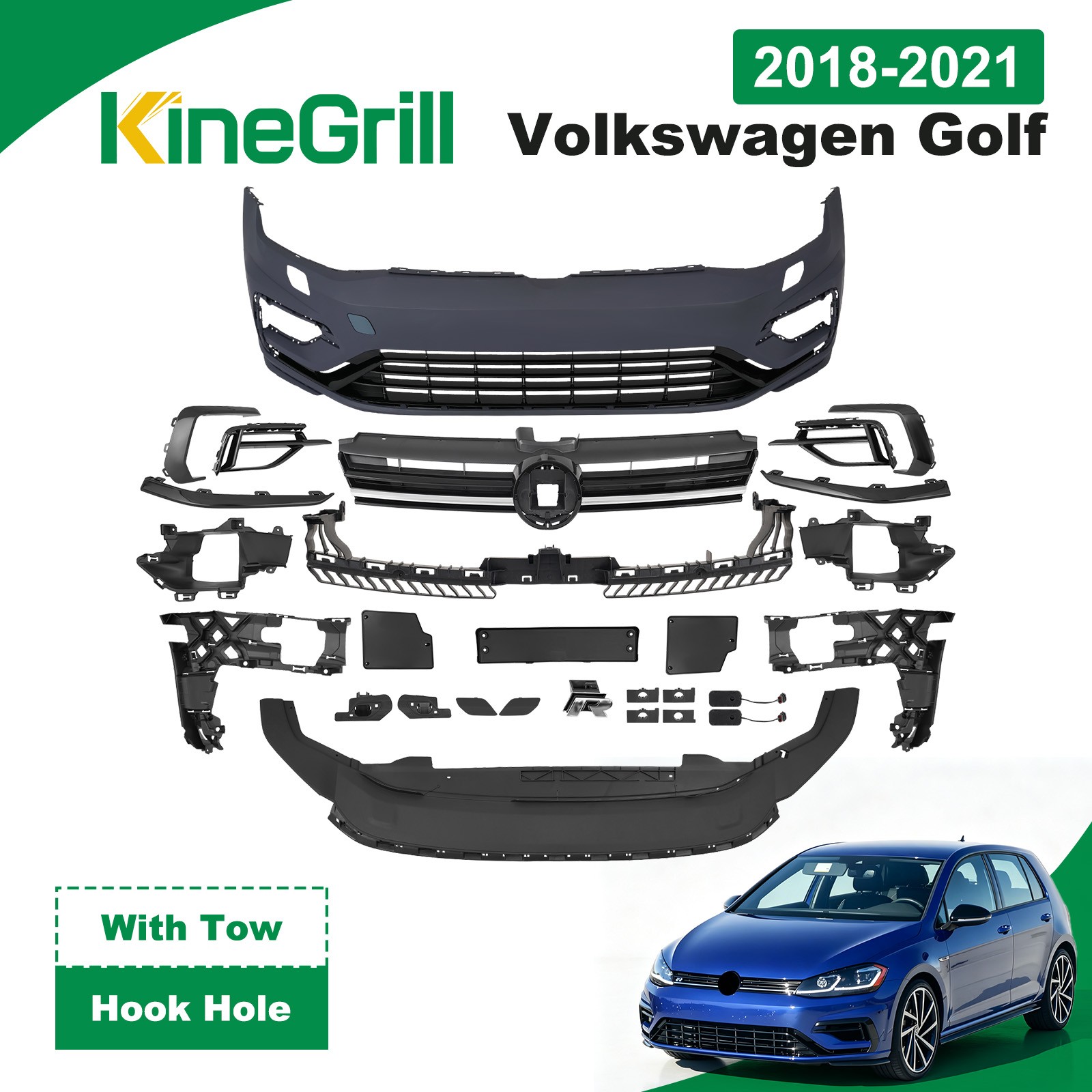 For 15-17 VW Golf MK7 Upgrade to 18-21 Golf MK7.5 R Style Front Bumper Cover KIt