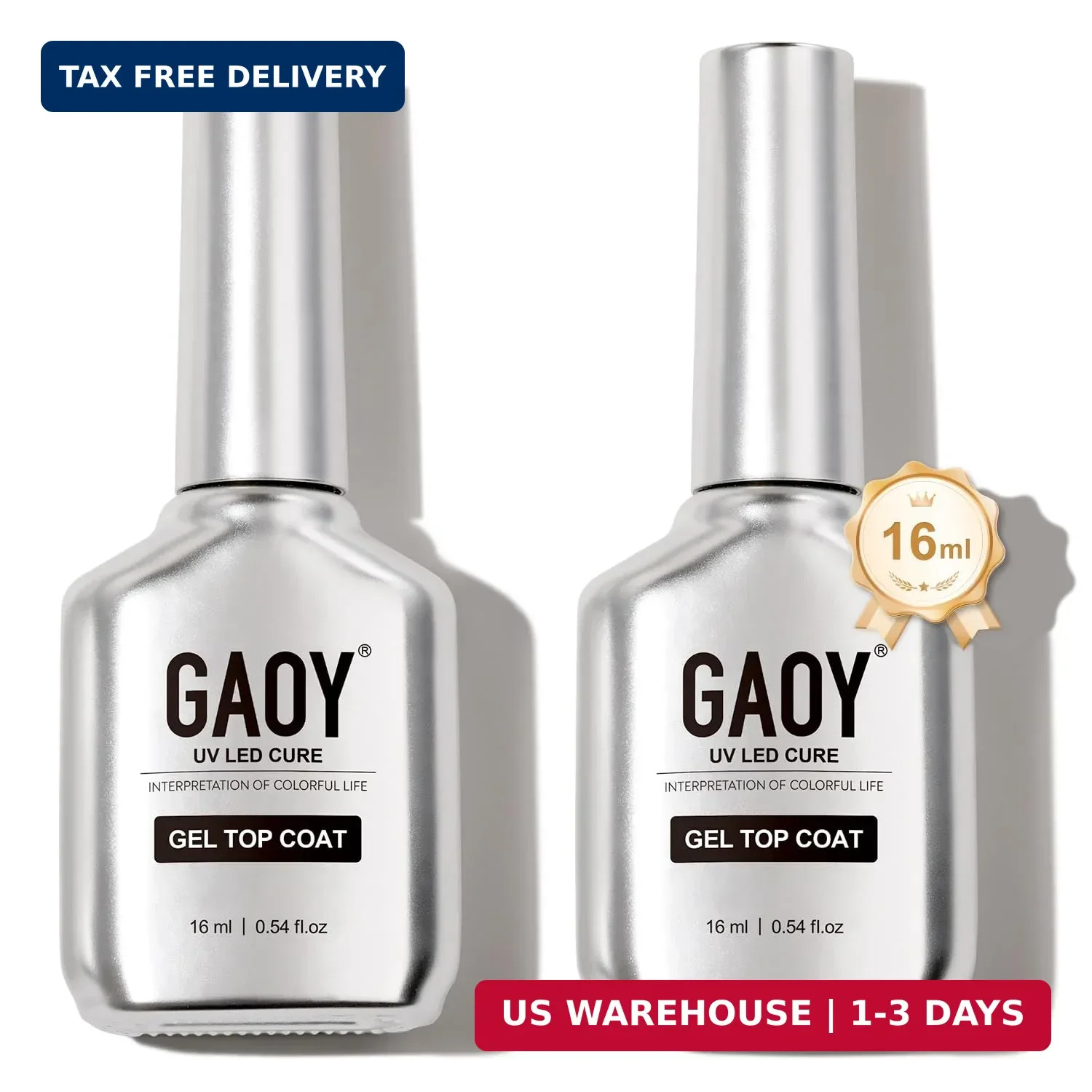 GAOY 2 Pcs 16ml No Wipe Gel Top Coat, Glassy Clear Gel Top Coat, High Gloss Fini