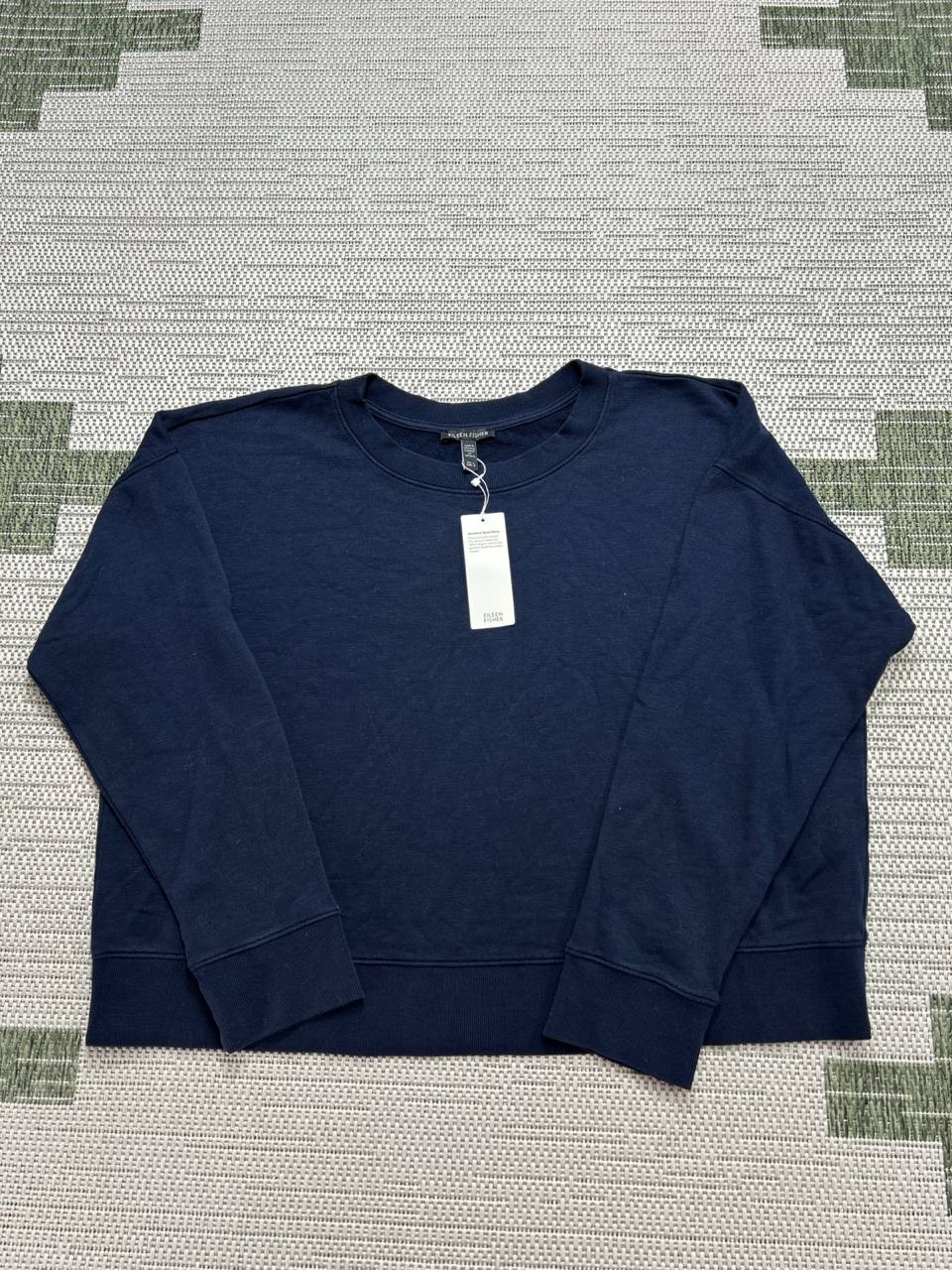 Eileen Fisher Sweater Womens Large Blue Cotton Knit Cropped Oversized New