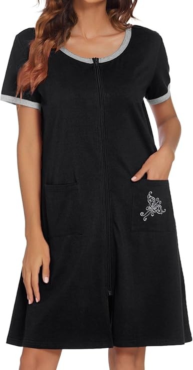 Ekouaer Women Zipper Front House Coat Short Sleeves Robe Zip Up Bathrobes Sho...