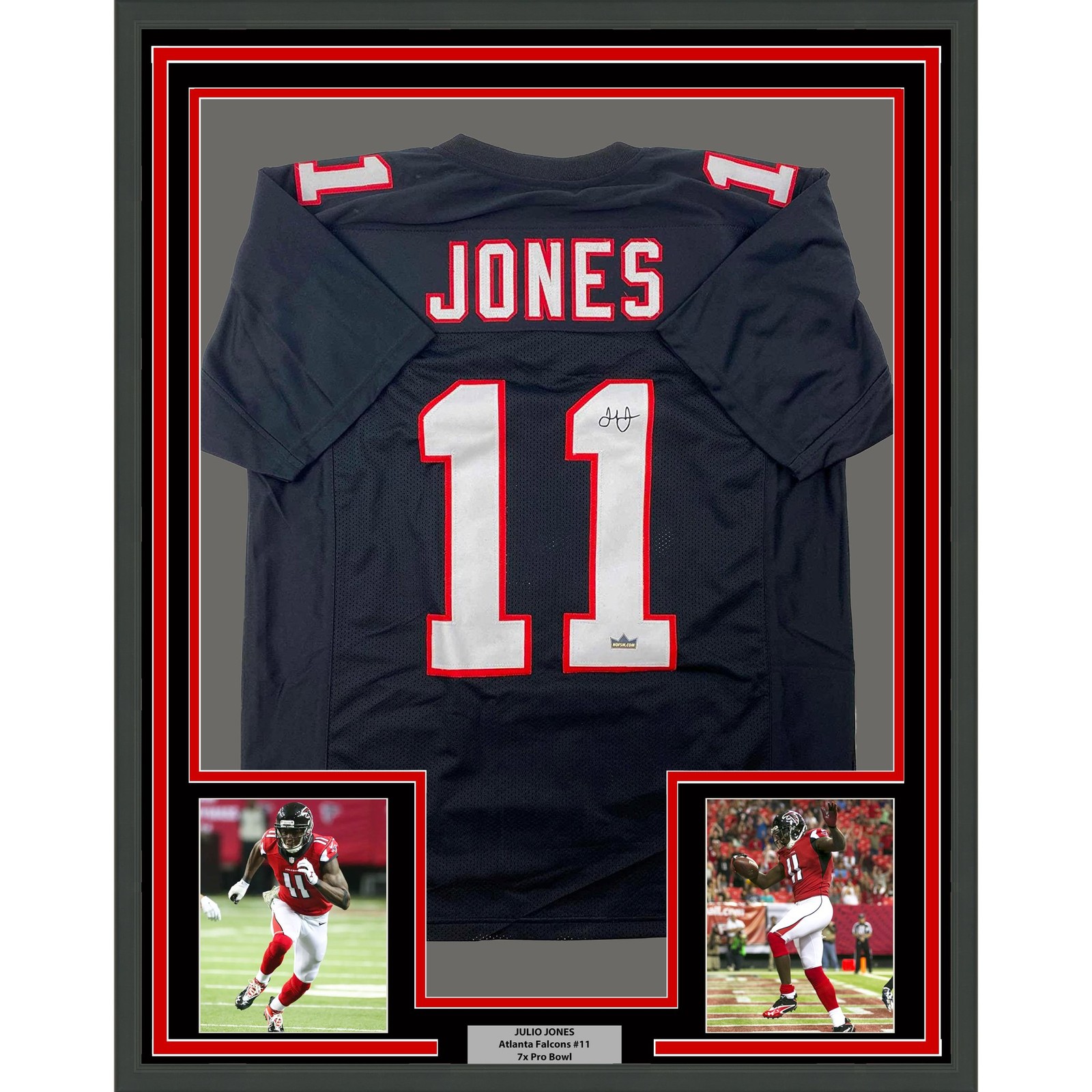 Framed Facsimile Autographed Julio Jones 35x39 Black Retro Reprint Jersey