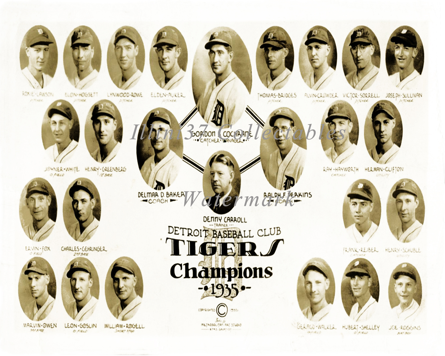1935 DETROIT TIGERS WORLD SERIES CHAMPIONS BASEBALL TEAM 8X10 PHOTO