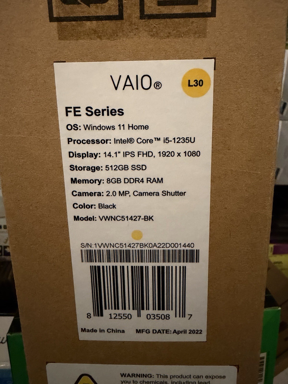 VAIO VWNC51427-BK 14.1\'\' (512GB SSD, Intel Core i5-1235U, 2.4GHz, 8GB RAM)...